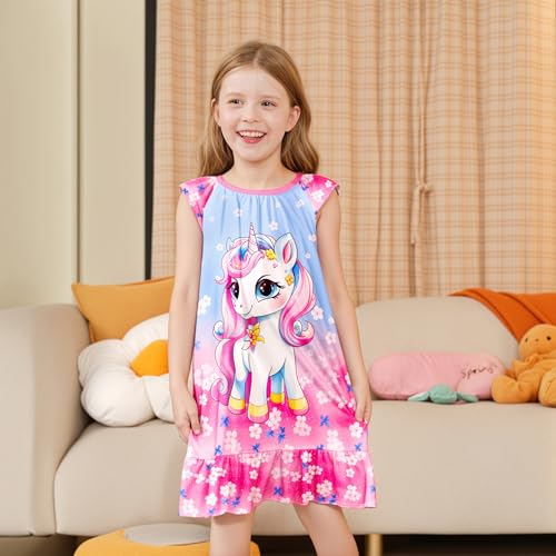 LQSZ Girls Nightgown Night Dress Flutter Sleeve Sleepwear 3-10 Years Pajamas Nightgowns for Little Girls2
