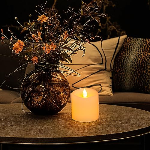 Image of 3x3 Flickering Flameless Candles Set of 1, 2AA Battery Life 600 Hours Battery Candles Flickering with Timer,3 inch Flameless Candles with Remote for Indoor /Outdoor, Ivory