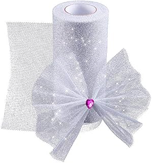 Glitter Tulle Fabric Roll, Sparkling SilverTulle Ribbon Roll,6 Inch 25 Yard Sparkle Mesh Ribbon Spool for Chair Bows/Gift Wrapping/DIY/ Wedding Decorations,Tutu Skirt Sewing Crafting Fabric