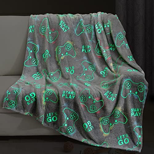 Levens Glow in The Dark Blanket Gaming Toys Gifts for Teen Boys Kids, Gamers Game Controller Decor for Home Bedroom Birthday Christmas New Year, Cozy Soft Lightweight Luminous Throw Blankets 50"x60"