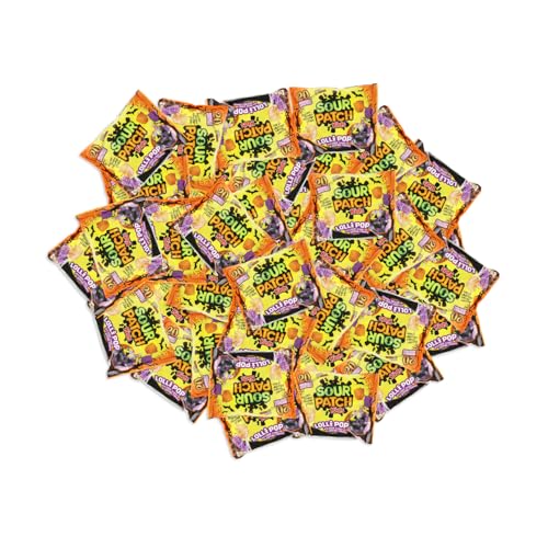 SourPatch Orange & Raspberry Kids Lollipops - Halloween Themed Lollipop Suckers with Sour Candy Dipping Powder, Individually Wrapped Pops for Halloween, Christmas, Pantry & Birthdays (1 lbs)