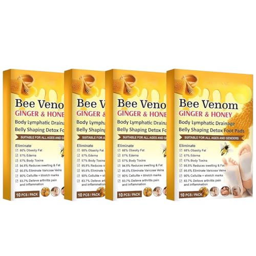ORQUILO Bee Venom Detox Foot Patches | Stress Relief | Deep Sleep Pads | Ginger Belly Drainage & Lymphatic Detox Patches | Natural Toxin Remover Foot Stickers for Men & Women (Pack of 4)