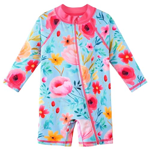 Image of HUAANIUE Toddler Girl Swimsuit Long Sleeve UPF50+ Sun Protection