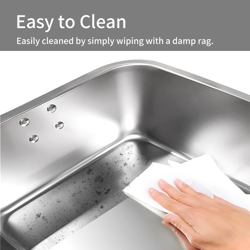 L&W BROS. Stainless Steel Cat Litter Box with Lid, Scooper & Handle 19.7”x 13.7”x 9.5” Cat Litter Box Stainless Steel for Large Cats Easy to Clean No Odor Residue, Non-Sticky, Anti-Leakage (White)