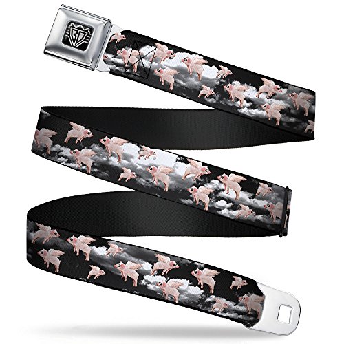 Buckle-Down Seatbelt Belt - Flying Pigs Black/White/Pink - 1.5