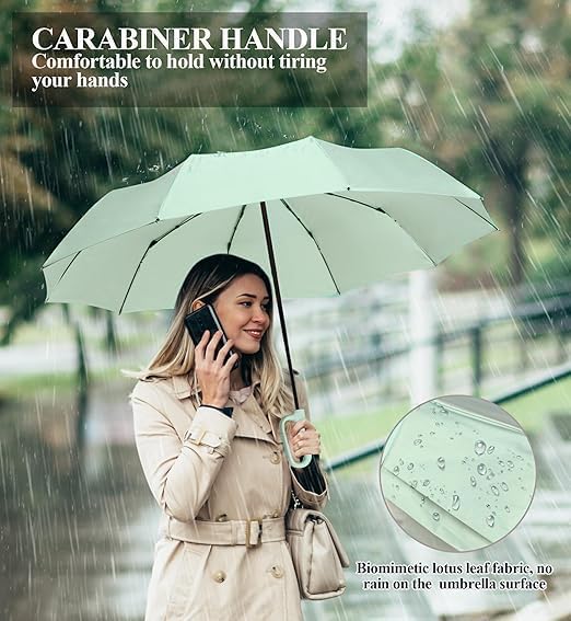 Image of Umbrella for Women | Umbrellas for Men | UV Coated 3 Fold Umbrella for Rain with Auto Open and Close Small Folding Travel-Foldable Windshield (Light Green-Ultra)