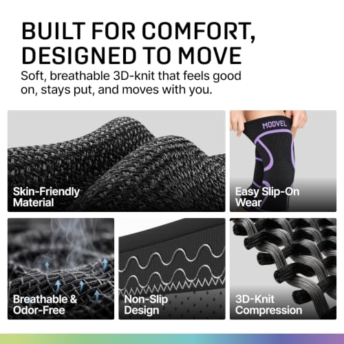 Image of Modvel 2 Pack Knee Brace for Women - Knee Support for Walking, Knee Compression Sleeves for Pain Relief, Knee Sleeves for Women, Knee Brace for Sports, Workouts & Arthritis