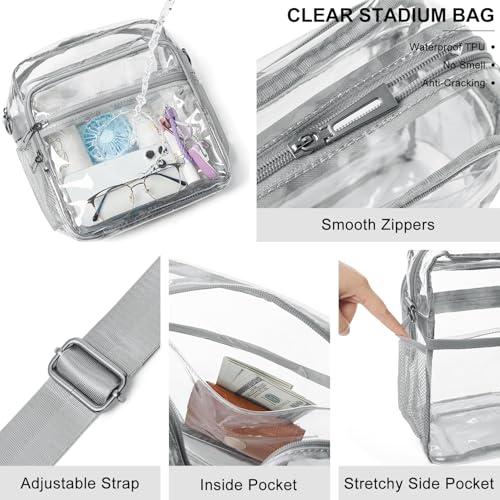 Image of LATMAP Clear Bag for Stadium Events 12x6x12 Clear Purse with 3-Zipper Pockets Crossbody Handbag Tote for Concerts Sports