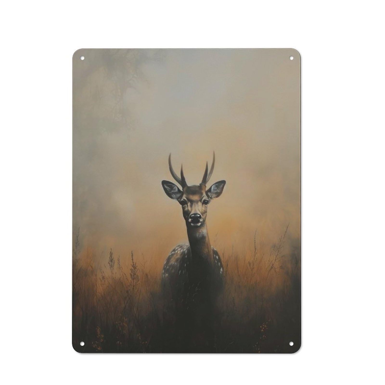 Junmoney Deer In Tall Grass Painting Rustic Tin Sign 40X30cm Featuring For Living Room Wall, For Metal Sign Collectors, For Garage And Workshop Walls