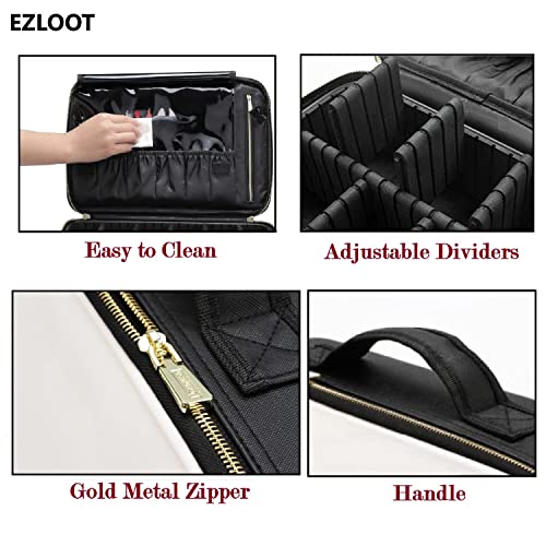 Image of Travel Makeup Case, Professional Cosmetic Train Cases Artist Storage Bag Make Up Tool Boxes Brushes Bags with Compartments Vanity Organizer (16 INCH(1 Layer), Black & White)