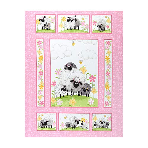 Susybee Lal the Lamb Quilt Panel 36 Pink Fabric by the Yard