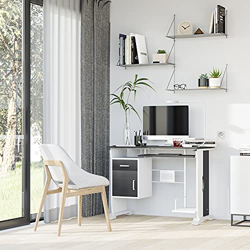 HOMCOM Computertisch Winkelschreibtisch mit Schubladen Schreibtisch Bürotisch Anti-Rutsch Metall MDF Schwarznuss+Silber… – Bild 3