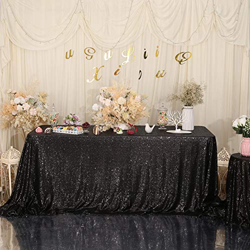 Eternal Beauty Sparkly Rectangle 127 x 203 cm Sequin Tablecloths Wedding Party Banquet (Black,50x80 inches) - Image 2
