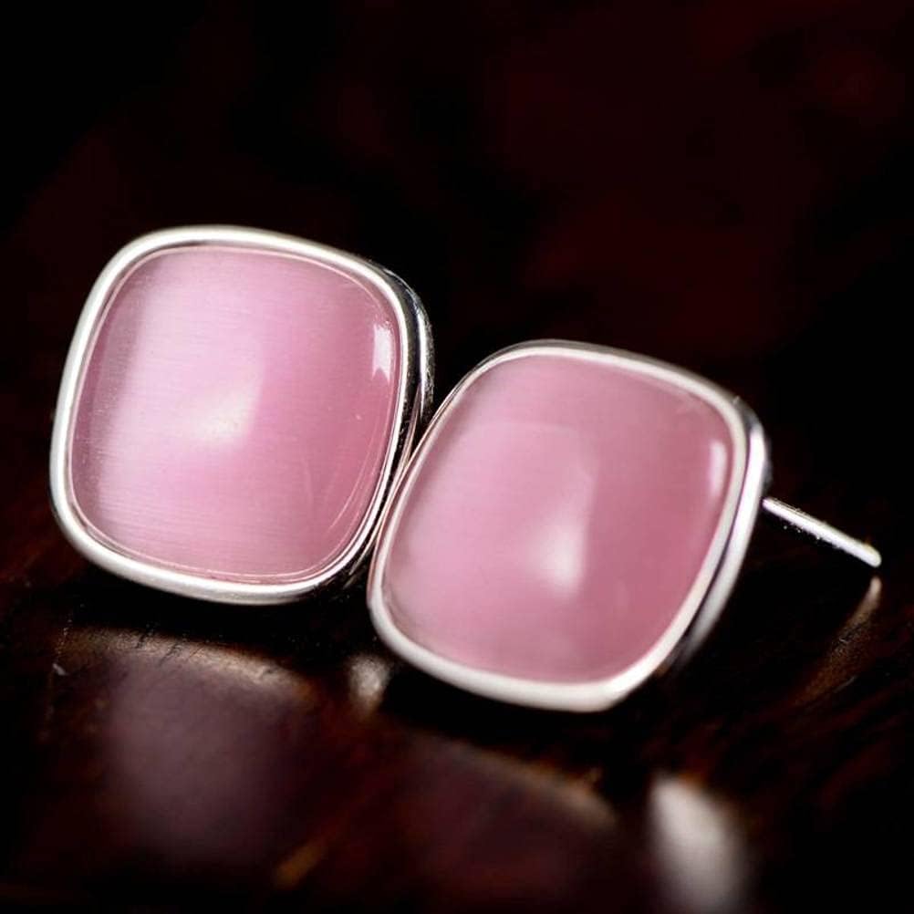 Ear925 Sterling Silver Jewelry Square Lapis Lazuli Synthetic Opalni Fashion Female Ear Stud Eargift/Pink Opal