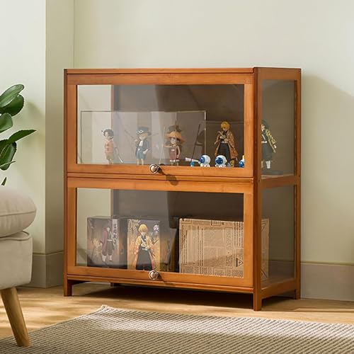 Mueble vitrina de bambú contra el polvo para proteger figuras con puerta acrílica individual