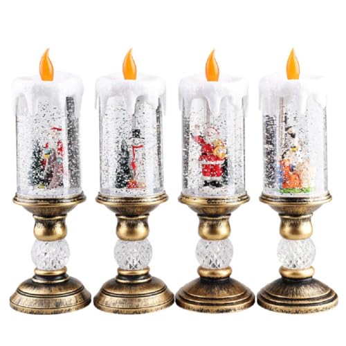 Image of Christmas LED Flameless Candle Snow Globe Glittering Snow Globe, Candle Lantern Thanksgiving Holiday Decoration for Home (Snowman Candle)
