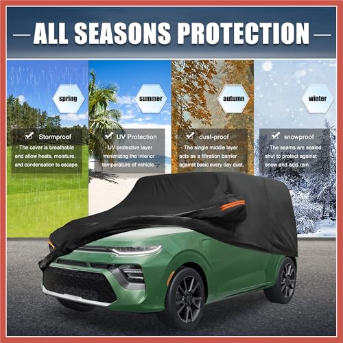 Image of ACROPIX Car Cover for Kia Soul 2009-2024 210D-PU Oxford Outdoor Full Car Cover All Weather Waterproof Windproof Sun Protection with Driver Door Zipper Black Car Parts