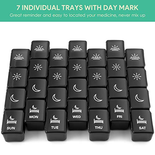 Image of Pill Organizer 4 Times a Day, BUG HULL Extra Large Weekly Pill Box Case, 7 Day Vitamin Container Daily Pill Holder for Fish Oils, Vitamins, Supplements