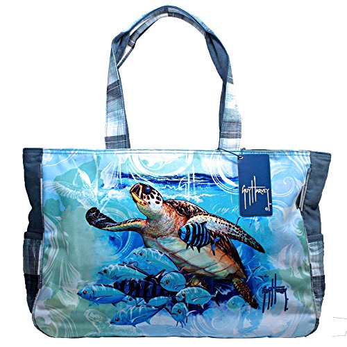 Guy Harvey Blue Ocean Sea Turtle Large Shoulder Beach Tote Bag