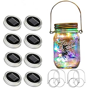 YJFWAL 2024 Updated Solar Mason lid Light, 8 Pack 30Led Waterproof Fairy Firefly Lights, Including 8 Hangers (Jars Not Included), Best for Patio Courtyard Garden Wedding DIY Decor(Multicolor)