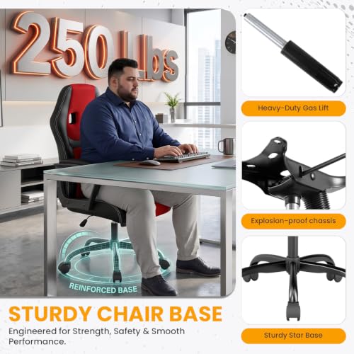 Image of BestOffice Office Chair PC Gaming Chair Cheap Desk Chair Ergonomic PU Leather Executive Computer Chair Lumbar Support for Women, Men (Red)