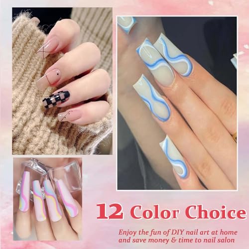 Gel Liner Nail Art Kit - 12 Color Nail Art Gel Liner Nail Polish - Multicolor French Manicure Painted Nail Design - Built-In Thin Brush for Swirl Nail Liner Draw Gel Nail Polish - Image 3