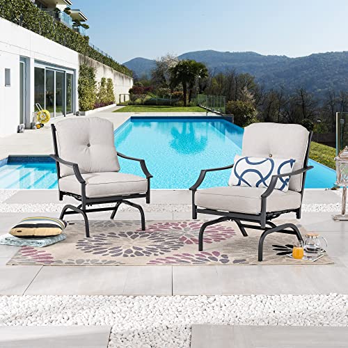 Image of LOKATSE HOME 2 Pieces Outdoor Conversation Furniture Patio Bistro Armchair Set Metal Single Dining Chairs with Cushion, Beige, 2 Chairs
