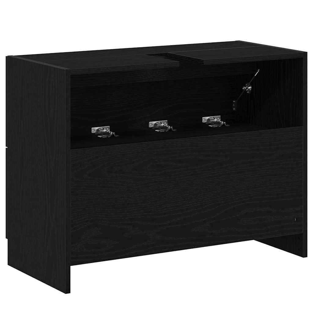 Mueble bajo lavabo para cuarto de baño, 78 x 37 x 59 cm, roble negro, diseño moderno, robusto de madera con cajón y puerta, para inodoro de invitados y baños pequeños