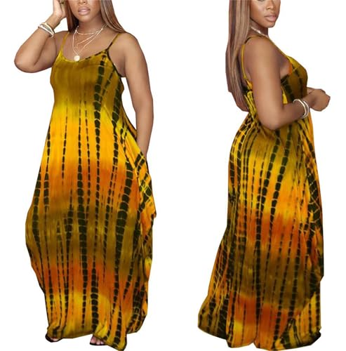 Image of Summer Dresses for Women Spaghetti Strap Beach Floor Length Maxi Sundresses | Floral Print,Casual,with Pockets