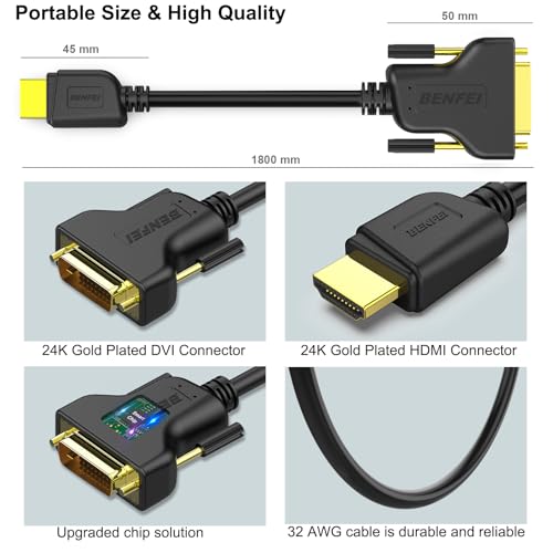 image for BENFEI HDMI to DVI 5 Pack, HDMI to DVI Cable Bi Directional DVI-D 24+1
