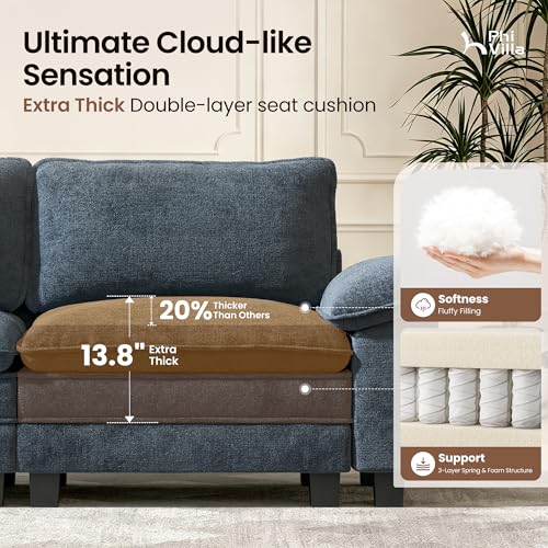 Image of PHI VILLA Cloud Modular Couch Sets with Swivel Accent Chair, 123.6 inch Sectional Sofa with L-Shaped Chaise, 4-Seater Couches with Ottoman for Living Room, Chenille Dark Cyan Sofa & Corduroy Beige Chair
