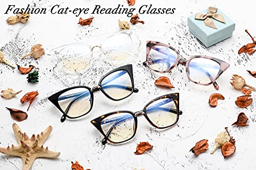 Image of ZUVGEES 2 Pack Womens Cute Oversized Cat Eye Blue Light Blocking Reading Glasses Computer Readers