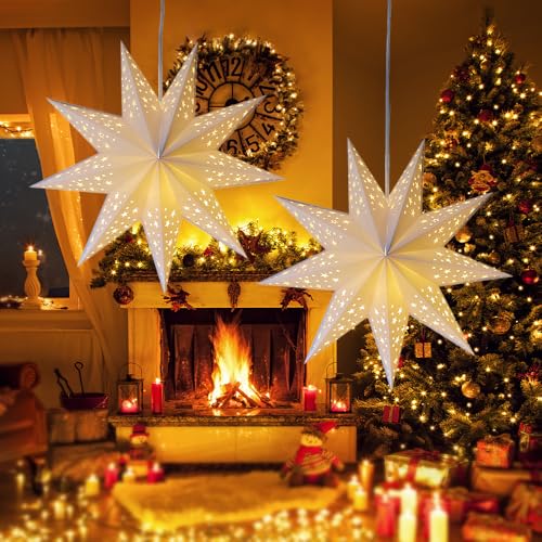 Rppiup 2 Stück 45cm Papiersterne Weihnachten, Leuchtsterne...