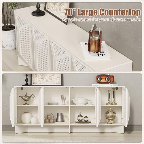 Image of ALLSTAND Sideboard Buffet Cabinet with Storage, 70'' Large Mid Century Modern Sideboard, Accent Credenza Storage Cabinet for Living Room Entryway Hallway, White