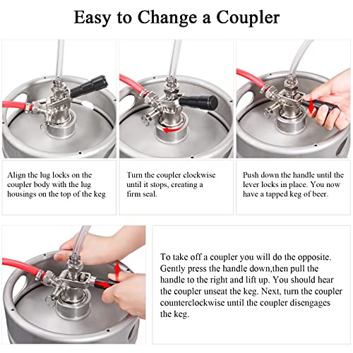WELLBOM Keg Coupler for Sankey D System Beer Keg Tap Dispenser, O.D 5/16\'\' Gas Barb 1/4\'\' Beer Nipple Tailpiece Brass Body Faucet Dispenser with Stainless Steel Probe - Thumbnail 3