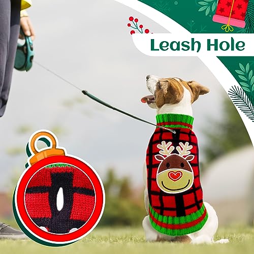 ABRRLO Weihnachten Hund Pullover hässlich Vintage Stricken Plaid Xmas Rentier Urlaub Festliche Hund Pullover Kleidung für kleine mittlere große Hunde Katze(Rentier,XL)