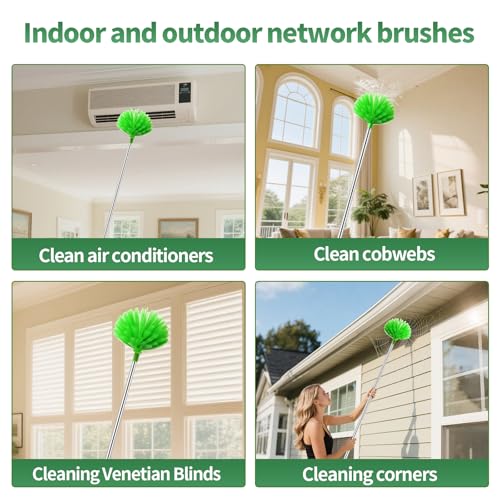 Image of dusters for Cleaning extendable Long Handle,Webster Cobweb Duster with Extension Pole,Spider Web Remover Brush with Pole,Outdoor Web Cleaner Outside for use on Ceilings, cabinets, Walls, Light