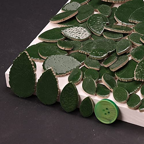 200G Leaves Shape Stained Ceramic Mosaic Tiles For Crafts , 0.9"~2" Various Sizes Mosaic Pieces, Porcelain Mosaic Tiles For Home Decoration (Green) #TOP4