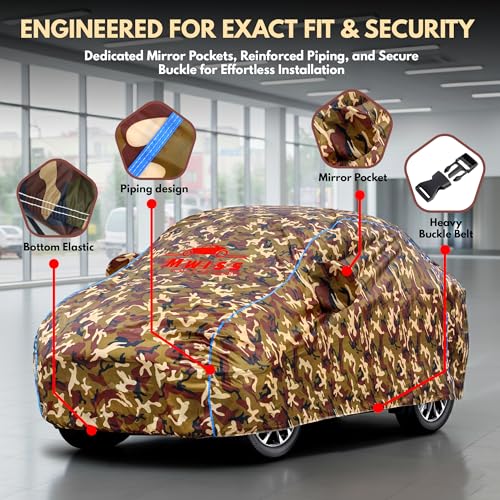 Image of Waterproof Car Cover for Renault Triber | Dustproof, UV & Scratch Resistant Soft Cotton Lining | Triple Stitched, Mirror Pockets & Elastic Hem | Jungle