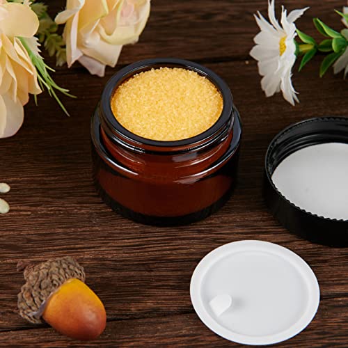 1oz Glass Jar with Lid, Hoa Kinh 30Pack Amber Round Containers Cosmetic Glass Jars with Inner Liners and Black Lids Travel Jars for Storing Lip and Body Scrub, Lotion, Body Butter, Bath Salts, Liquid by 11 Hoa Kinh - Image 5