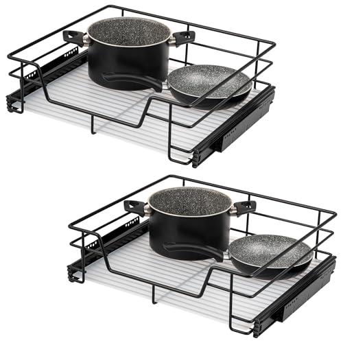 bremermann Teleskopschubladen 2er Set - 60 cm mit Einlegeboden, Küchenschublade zum Nachrüsten, Vollauszug mit Teleskop-Schienen, ideal für Küche, Bad & Schlafzimmer, aus Metall (Schwarz)