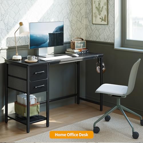 CubiCubi Computer Desk with 2 Drawers, 40 Inch Small Home Office Desk Study Writing Table, Black