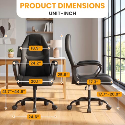 Image of BestOffice Office Chair PC Gaming Chair Cheap Desk Chair Ergonomic PU Leather Executive Computer Chair Lumbar Support for Women, Men (Black)