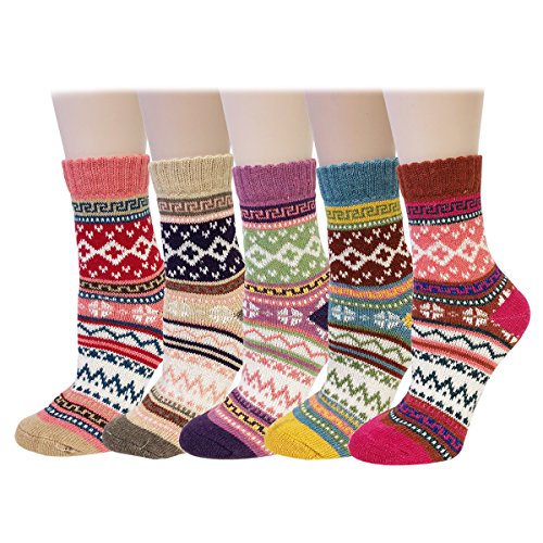 Bowbear Women’s 5-Pair Vintage Pattern Wool Socks