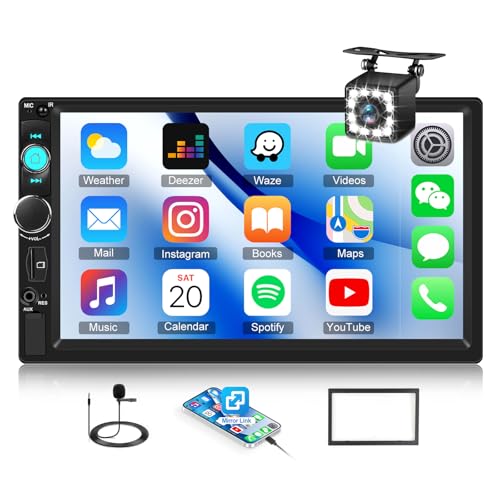 OiLiehu Pantalla 7 Pulgadas 2 DIN Radio Coche Bluetooth con Mirror Link FM Radio Control del Volante Camara Marcha Atras EQ Entrada USB Auxiliar y Micrófono