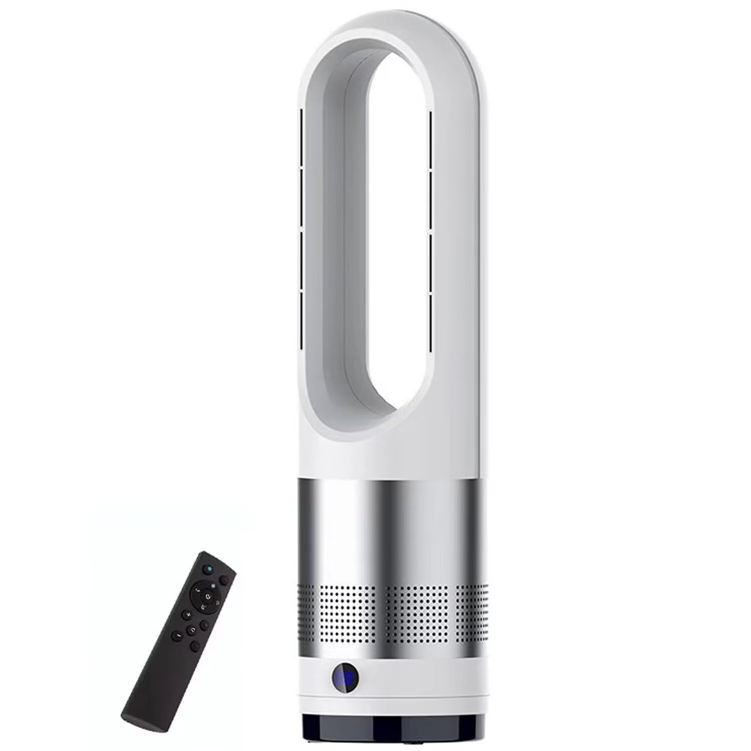 Fan Heater and Cooler,Bladeless Heater Fan,1400W Space Heater & 3 Heat Setting & 8 Speeds Tower Fan, 80° Oscillating Air Circulator Fan with Remote Control,8H Timer,LED Display