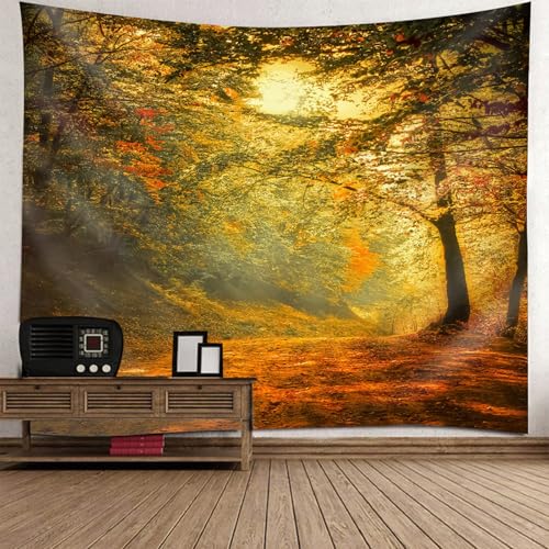 Gualiy Tapiz 200 x 200 cm, para colgar en la pared, diseño de árbol de arce, color amarillo y naranja