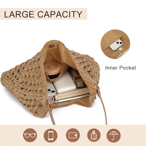 Straw Beach Tote Bag for Women Raffia Crochet Purse Large Summer Hobo Woven Shoulder Handbag for Vacation3
