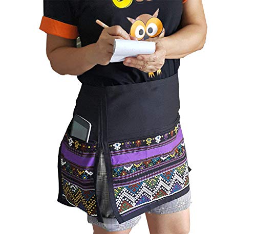TG888 Chic Half Short Waitress Apron Novelty Printed Violet Cafe Bar Pub Workwear Restaurant Kitchen Hairdresser Artist