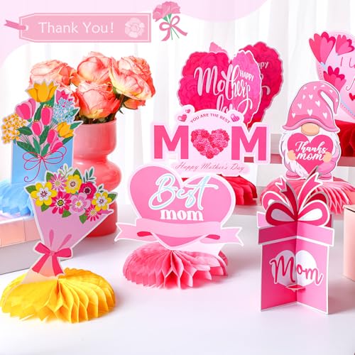 Image of 12 Pcs Mother's Day Decorations Honeycomb Centerpieces 3D Mothers Day Table Centerpiece Flower Heart Honeycomb Table Decorations for Mom Home Office Birthday Supplies Decor